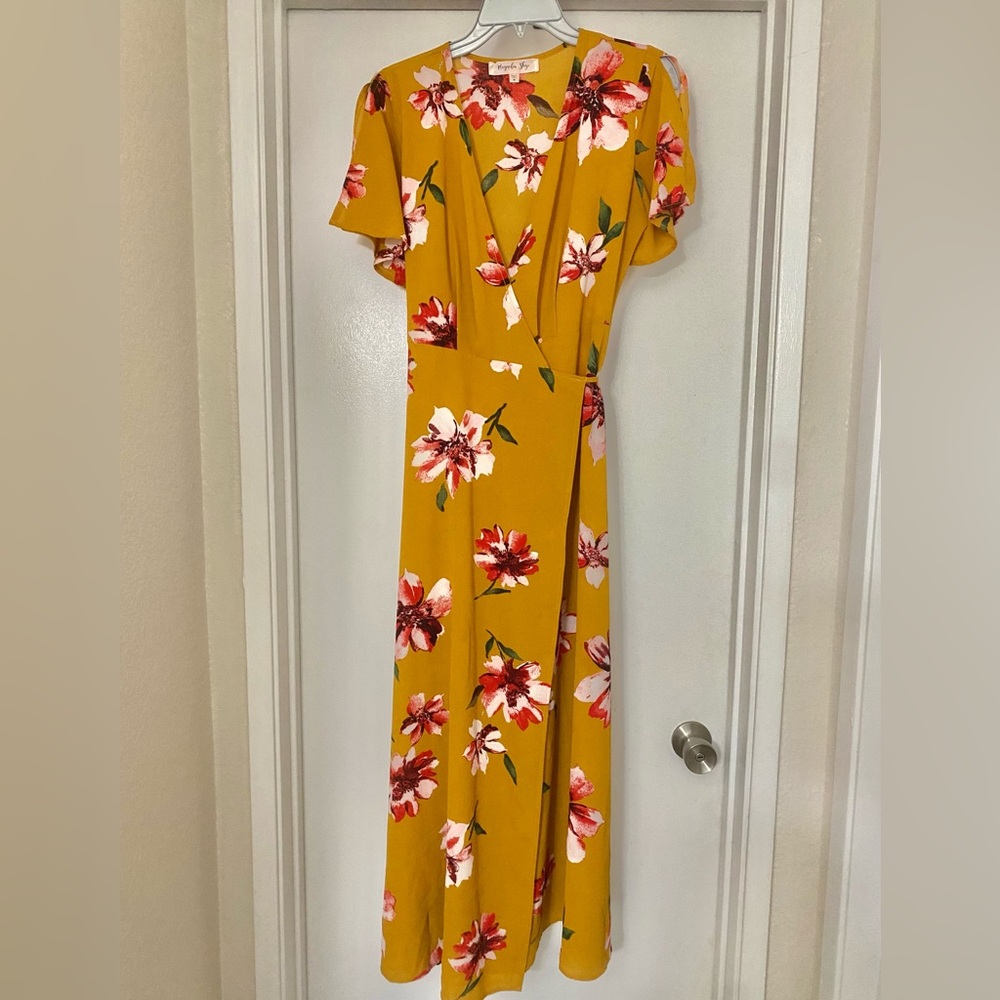 Magnolia Skye mustard/floral wrap dress, size M